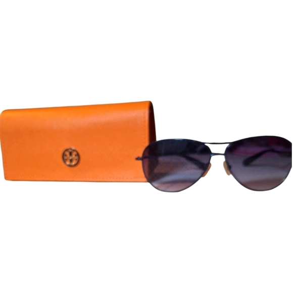 Tory Burch Handbags - Tory Burch Orange Women's Eyeglass Case NWOT & Tory Burch Blue Aviator Sunglasse